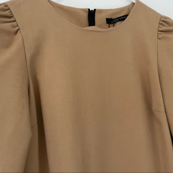 Zara Tan Wool and black Leather dress. - Picture 7 of 7